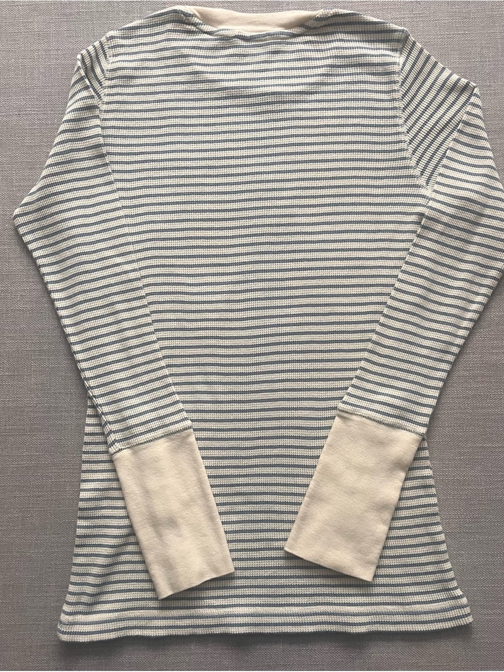 Sundance Striped Long-Sleeve Cotton Waffle Knit Top in Cream and Light Blue - Picture 3 of 13